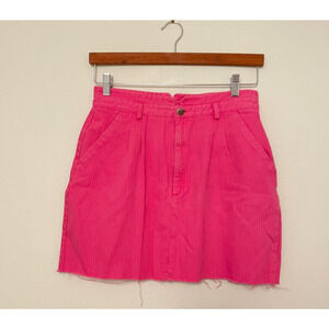 Vintage Express Womens Mini Skirt Sz 13/14 Hot Pink Corduroy Raw Hem Grunge 90s